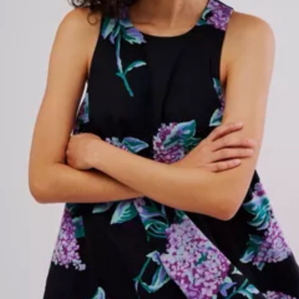 Free People Black Mini Dress with Purple Floral Print